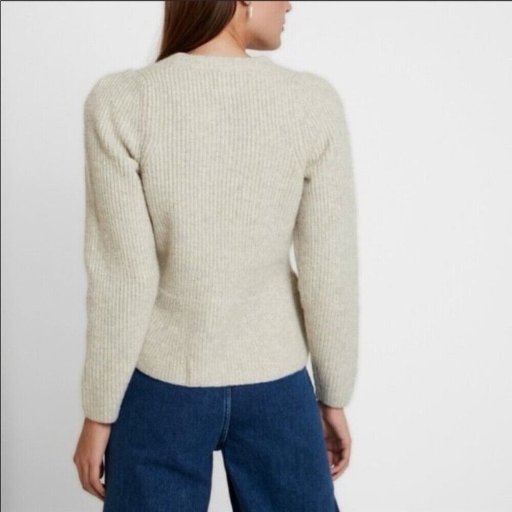 Madewell Women XL Peplum Pullover Sweater Beige Ribbed Knit Wool Acrylic - Picture 2 of 13